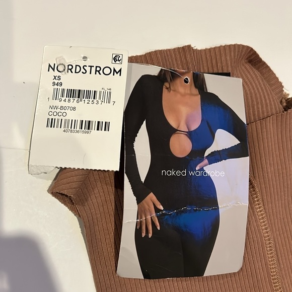 Naked Wardrobe Get Snatched Bodysuit Coco Tan Ribbed Exposed Seam NWT - Picture 7 of 8